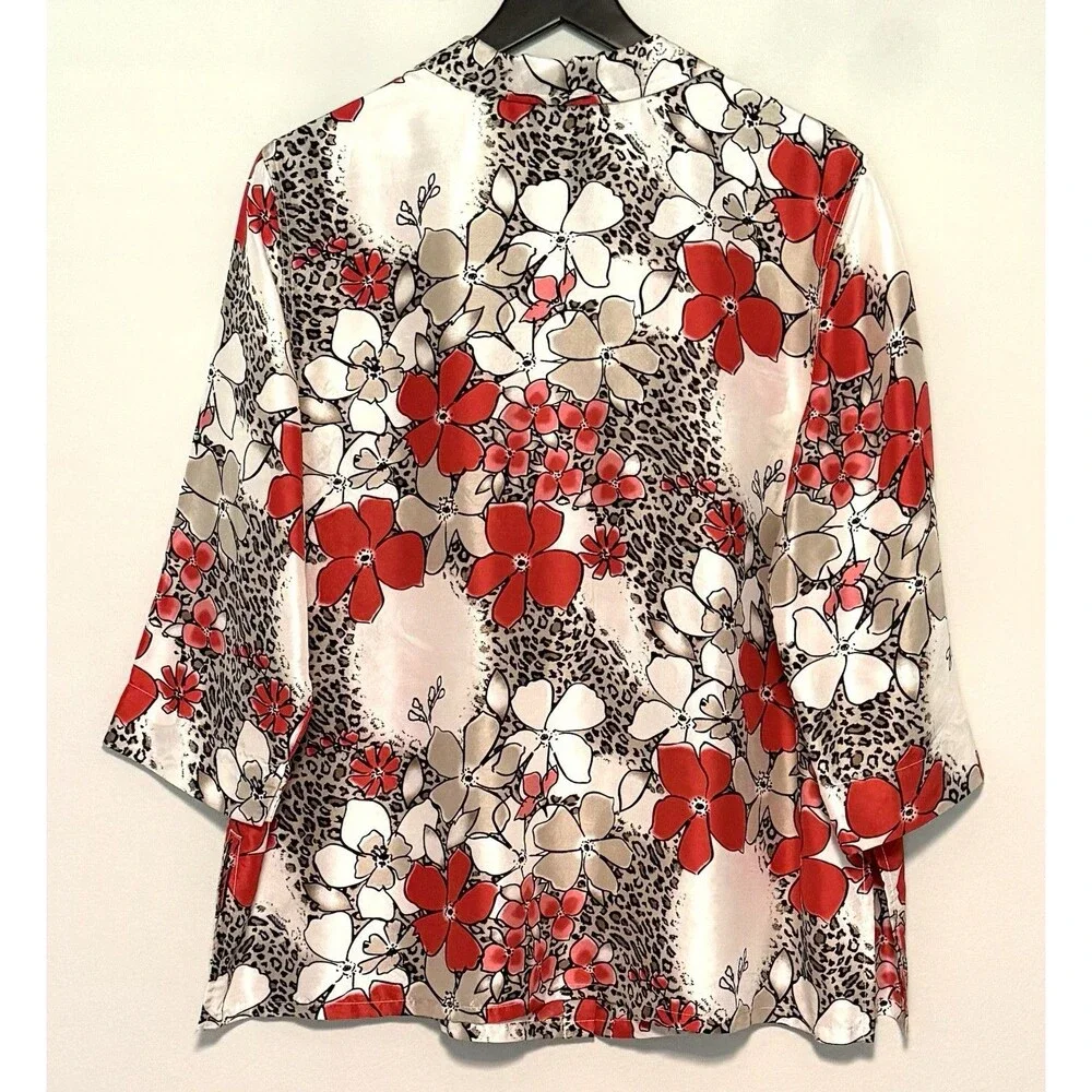 French Laundry 100% Silk Blouse Sz XL Floral Animal Print Boho Artsy
